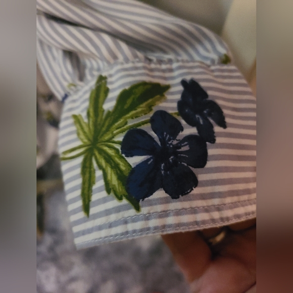 BLUE AND WHITE STRIPE FLORAL PRINT SHIRT WAIST DRESS. SZ 22 - Picture 3 of 5